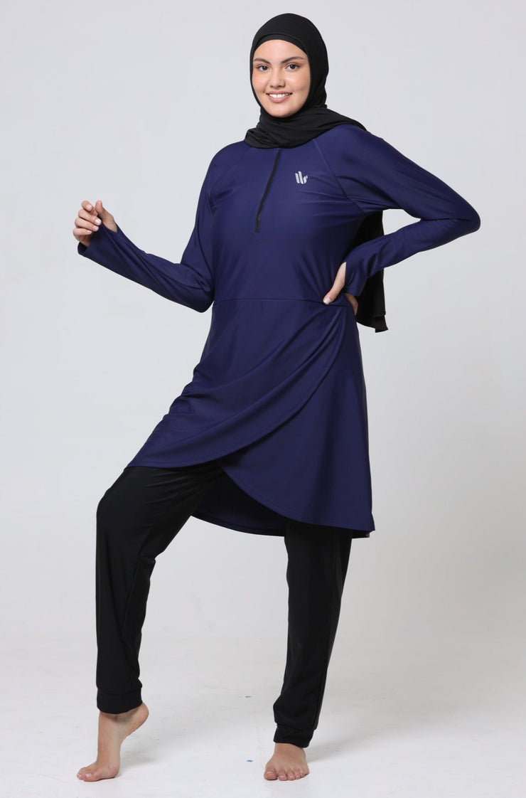 Performance Modest Swim Dress  Best Full Coverage Swimwear Burkini Navy –  Dignitii Activewear